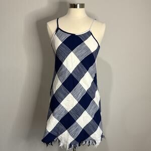 Natural Reflections Blue/White Checked Cotton Lined Dress w/Raw Hem Size S